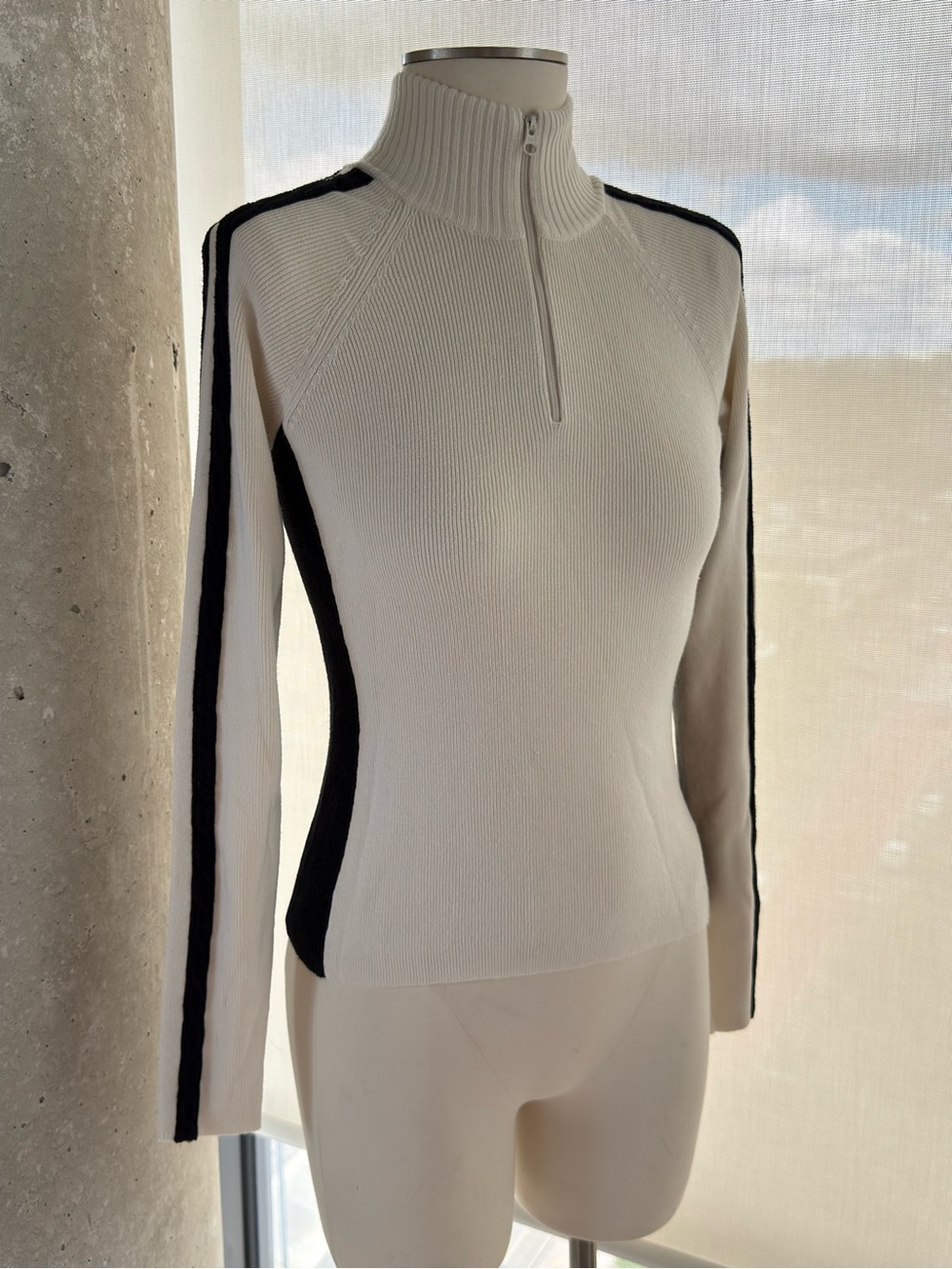 Jacob Cream Half-Zip Ribbed Turtleneck Sweater with Track details
